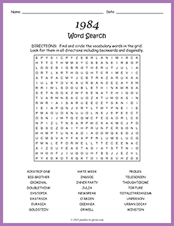 Free printable 1984 Word Search puzzle worksheet