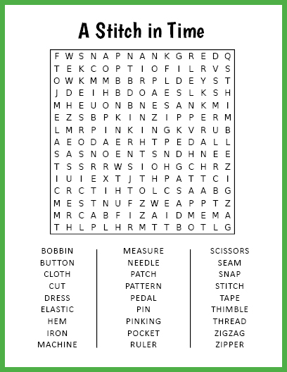 A Stitch in Time Word Search