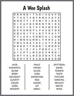 Free printable A Wee Splash Word Search puzzle worksheet