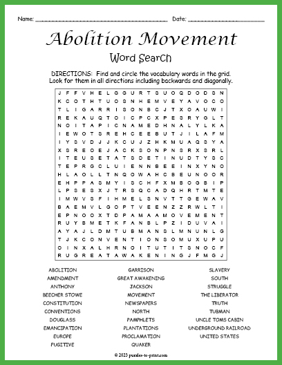 Abolition Movement Word Search