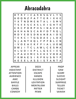 Free printable Abracadabra Word Search puzzle worksheet