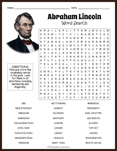 Abraham Lincoln Word Search