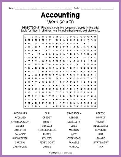 Accounting Word Search