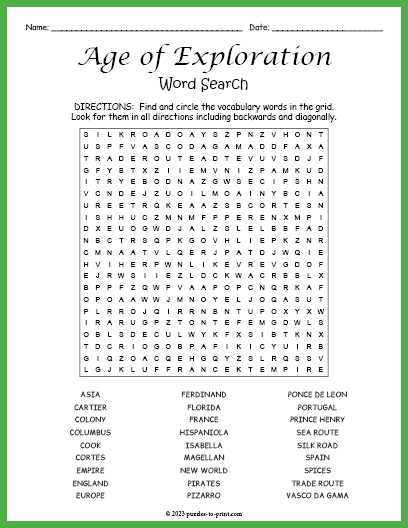 Age of Exploration Word Search