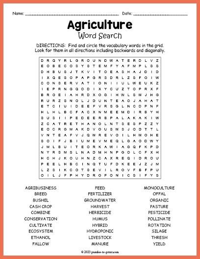 Agriculture Word Search