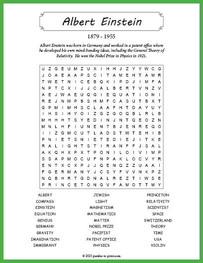 Albert Einstein Word Search