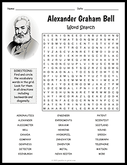 Free printable Alexander Graham Bell Word Search puzzle worksheet