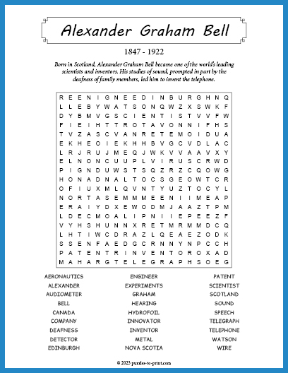 Alexander Graham Bell Word Search