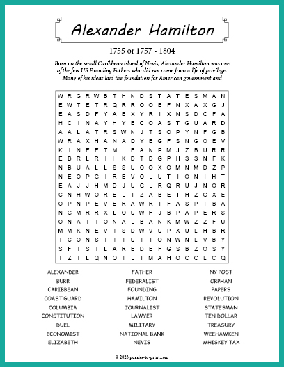 Alexander Hamilton Word Search