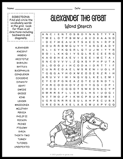 Free printable Alexander the Great Word Search puzzle worksheet
