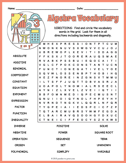 Algebra Word Search