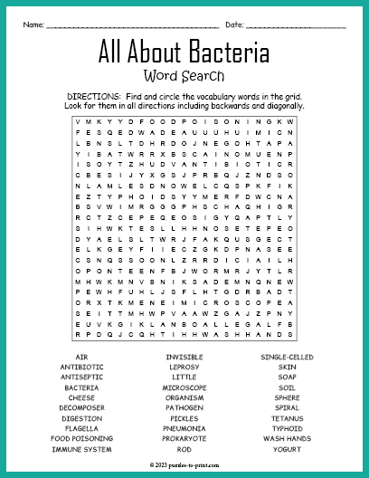 All About Bacteria Word Search