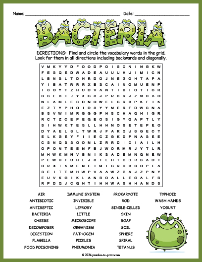 All About Bacteria Word Search