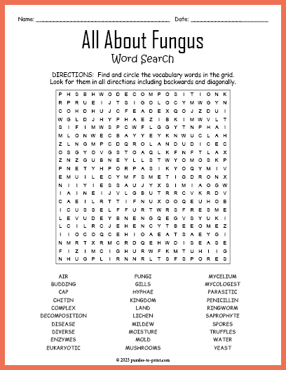 All About Fungus Word Search