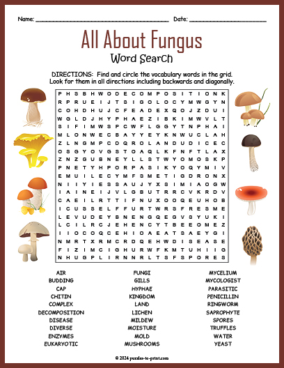 All About Fungus Word Search