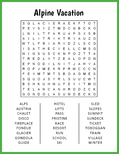 Alpine Vacation Word Search