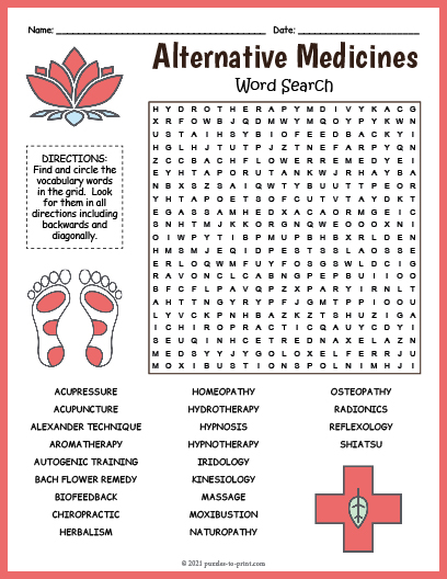 Alternative Medicines Word Search