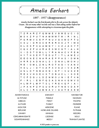 Amelia Earhart Word Search