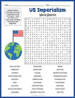 Free printable American Imperialism Word Search puzzle worksheet