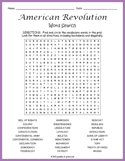 American Revolution Word Search