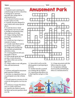 Free printable Amusement Park Crossword puzzle worksheet