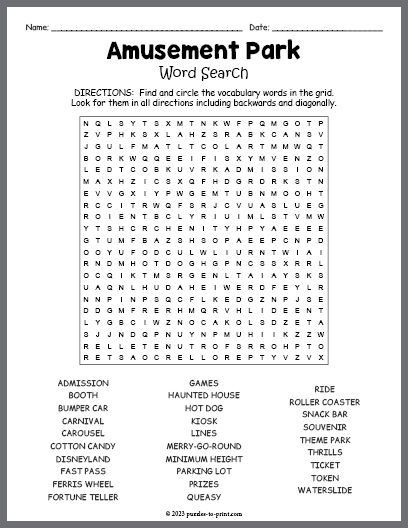 Amusement Park Word Search