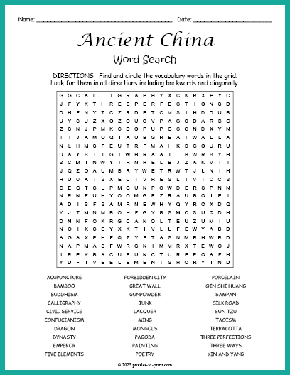 Ancient China Word Search