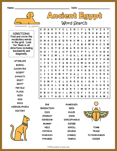 Ancient Egypt Word Search Word Search