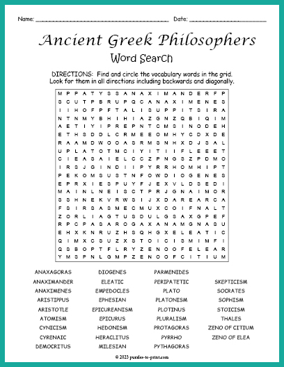 Ancient Greek Philosophers Word Search