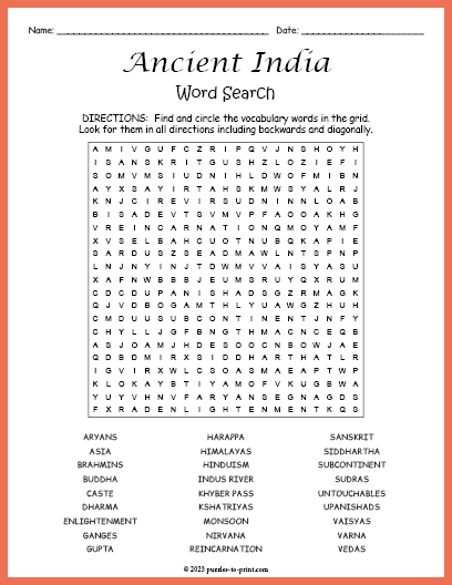 Ancient India Word Search