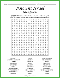 Free printable Ancient Israel Word Search puzzle worksheet