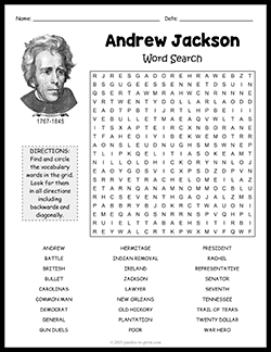 Free printable Andrew Jackson Word Search puzzle worksheet