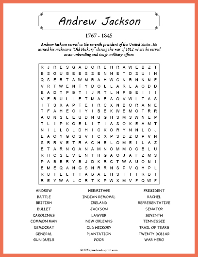 Andrew Jackson Word Search