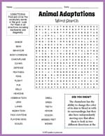 Animal Adaptations Word Search Thumbnail