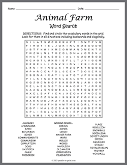 Free printable Animal Farm Word Search puzzle worksheet