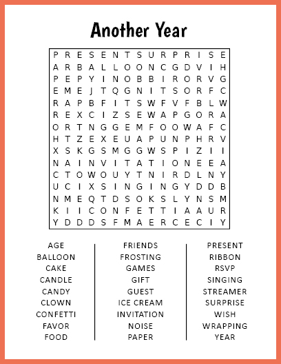 Another Year Word Search