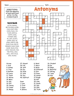 Free printable Antonyms Crossword puzzle worksheet
