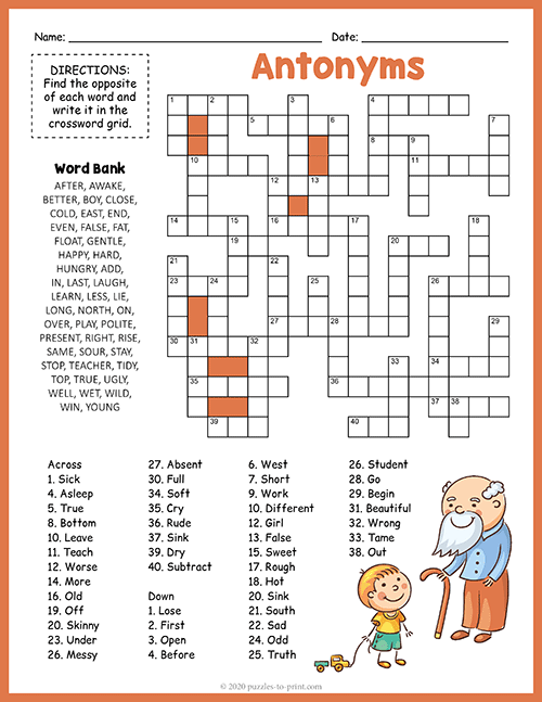 Educational Antonyms Crossword Puzzle