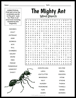 Free printable Ants Word Search puzzle worksheet