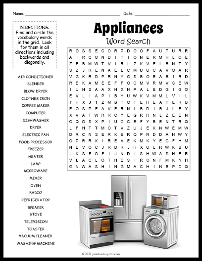 Appliances Word Search
