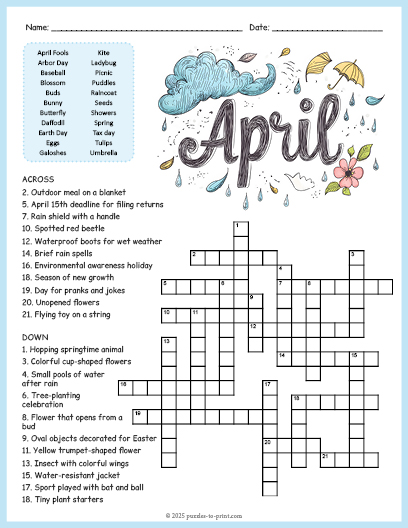 April Crossword Word Search