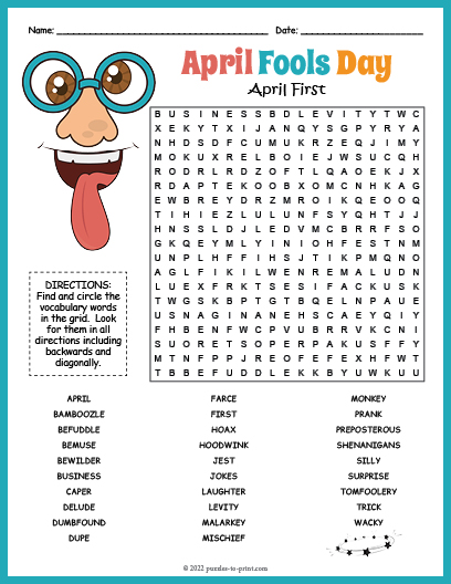 April Fool's Day Word Search Word Search
