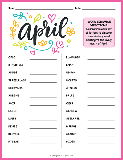 April Word Scramble