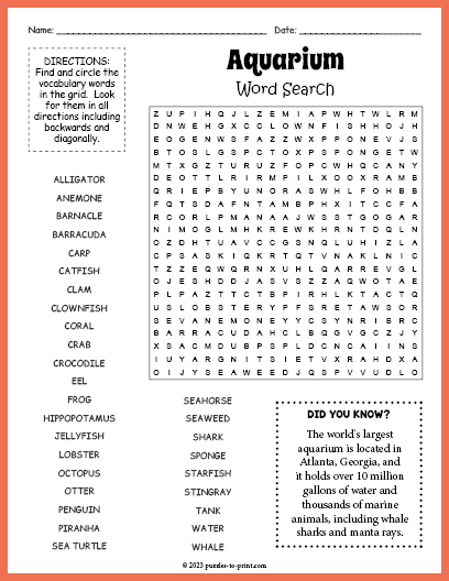 Aquarium Word Search