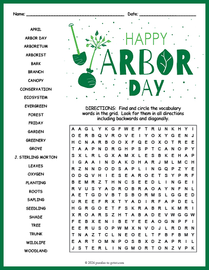 Arbor Day Word Search