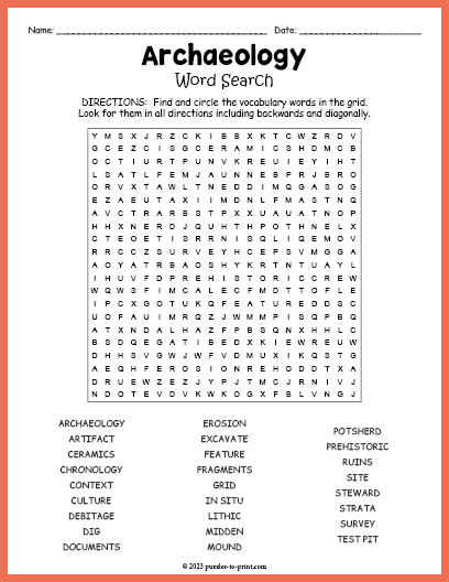 Archaeology Word Search