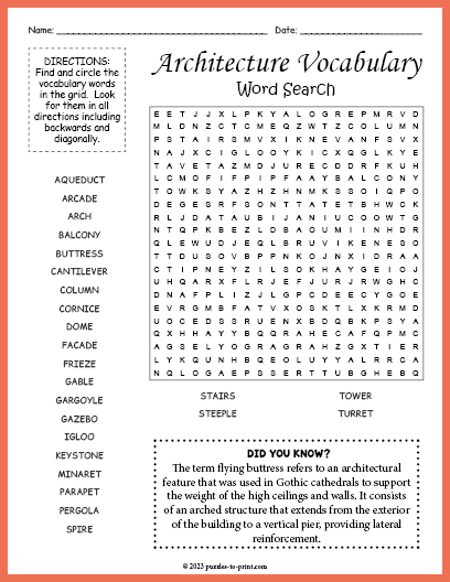Architecture Vocabulary Word Search