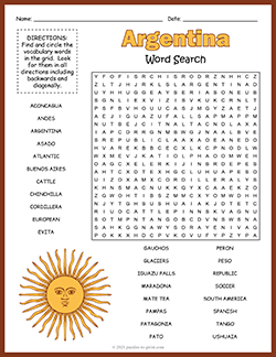 Free printable Argentina Word Search puzzle worksheet