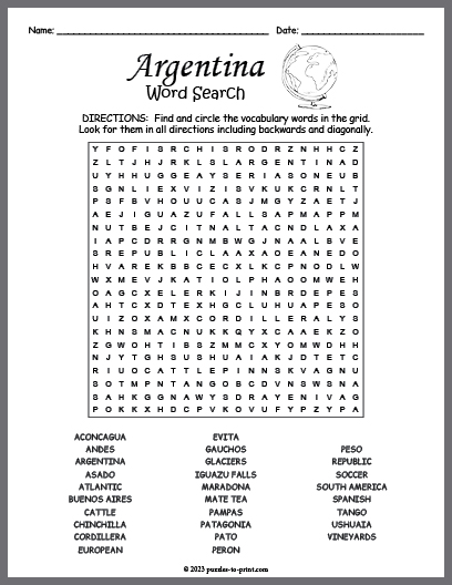 Argentina Word Search