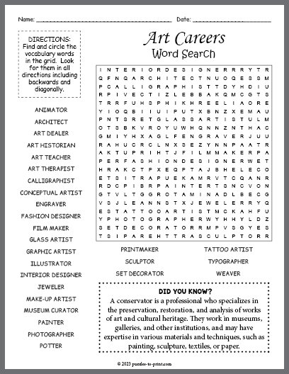 Art Careers Word Search